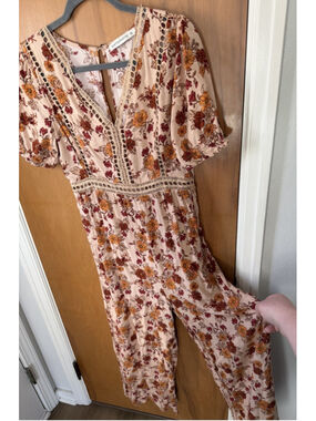 Rusttydustty Boho Crochet Jumpsuit Floral Wide Leg Romper Womens XL Cottagecore